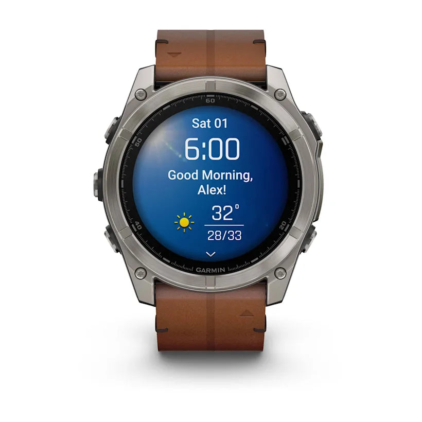 fēnix® 8 - 51 mm, AMOLED - Sapphire, Titanium con cinturino in pelle Chestnut