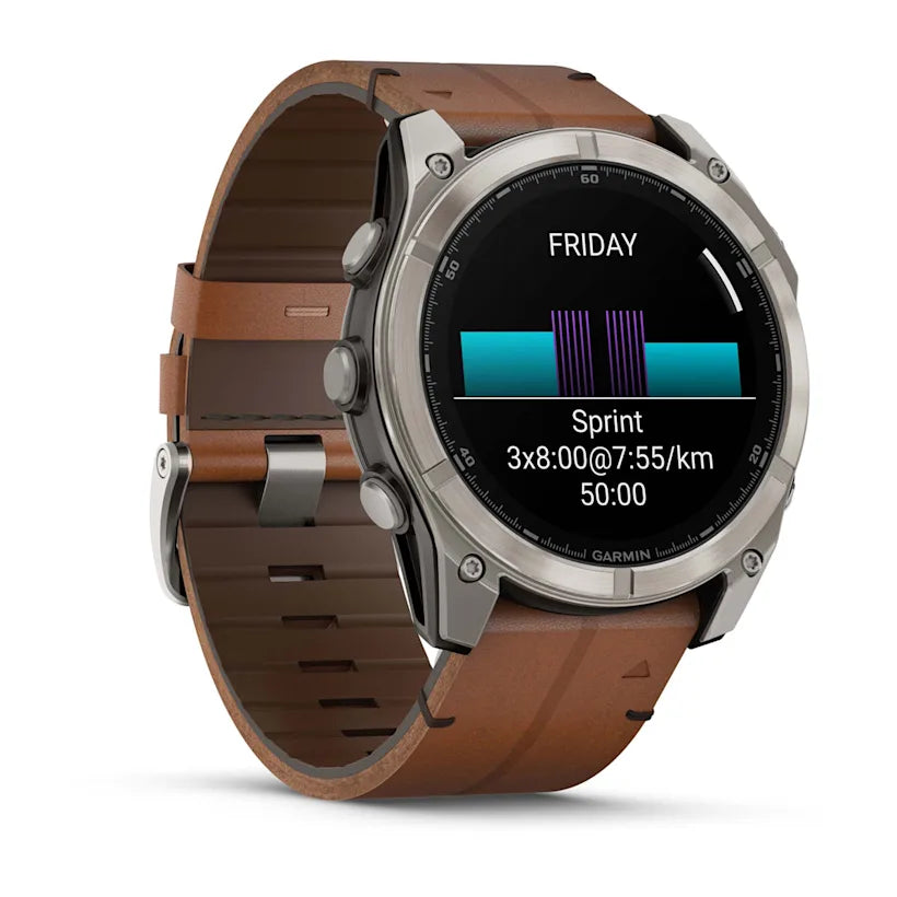 fēnix® 8 - 51 mm, AMOLED - Sapphire, Titanium con cinturino in pelle Chestnut