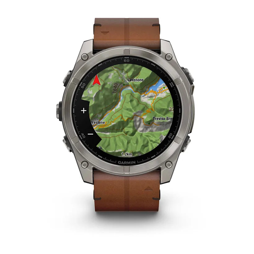 fēnix® 8 - 51 mm, AMOLED - Sapphire, Titanium con cinturino in pelle Chestnut