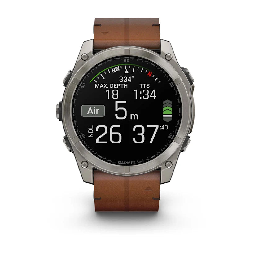 fēnix® 8 - 51 mm, AMOLED - Sapphire, Titanium con cinturino in pelle Chestnut