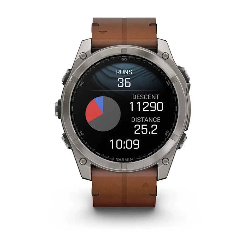 fēnix® 8 - 51 mm, AMOLED - Sapphire, Titanium con cinturino in pelle Chestnut