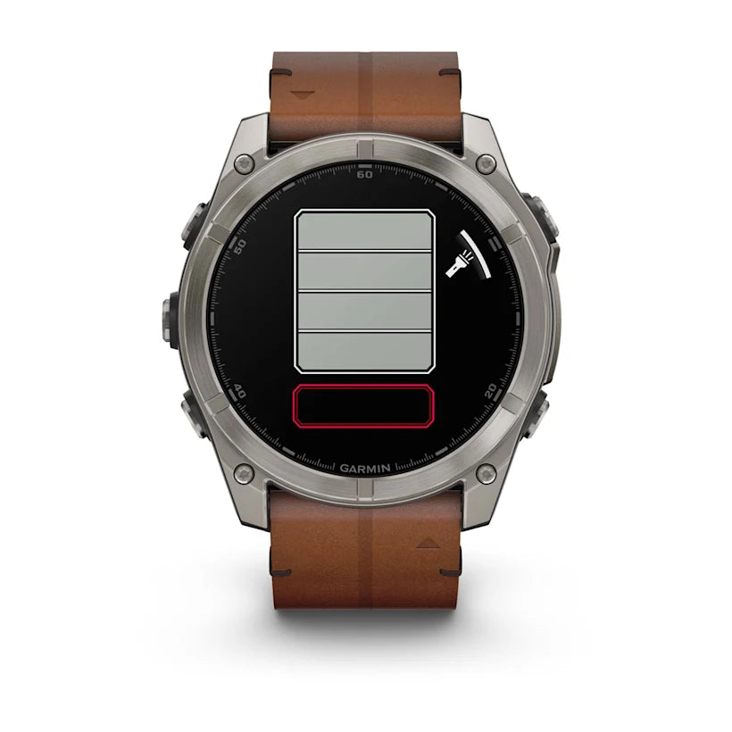 fēnix® 8 - 51 mm, AMOLED - Sapphire, Titanium con cinturino in pelle Chestnut