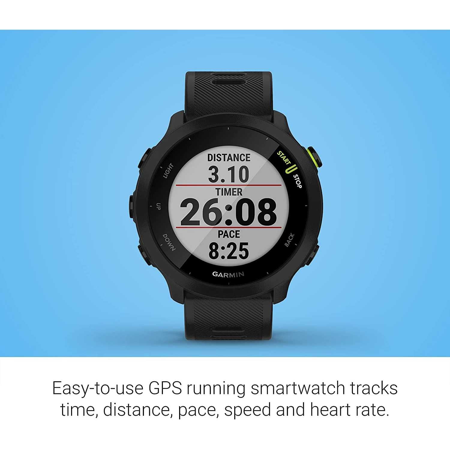 Garmin Forerunner 55 - Smartwatch running con GPS, Cardio, Piani di allenamento inclusi, VO2max, Allenamenti personalizzati, Garmin Connect IQ, Nero, Diametro schermo 26,3 mm (1,04″) Nero Single